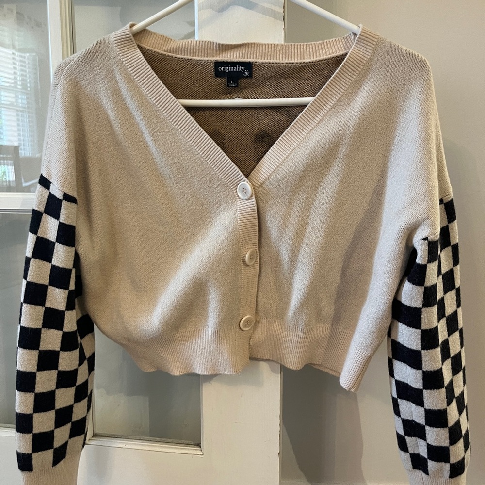 Originality Kids' Cream and Black Checkered Sweater